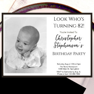 Modern Minimalist 82nd Birthday Photo Invitation