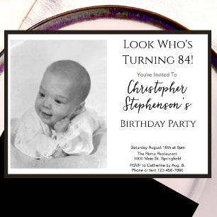 Modern Minimalist 84th Birthday Photo Invitation