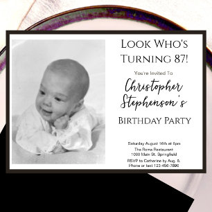 Modern Minimalist 87th Birthday Photo Invitation
