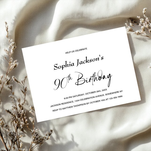 Modern Minimalist 90th Birthday Party Invitation (Creator Uploaded)