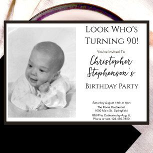 Modern Minimalist 90th Birthday Photo Invitation