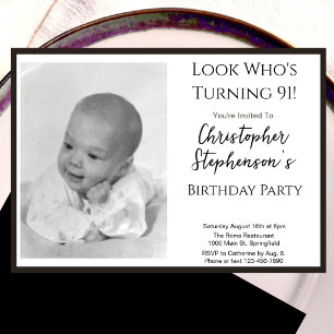 Modern Minimalist 91st Birthday Photo Invitation