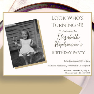 Modern Minimalist 91st Birthday Photo Invitation