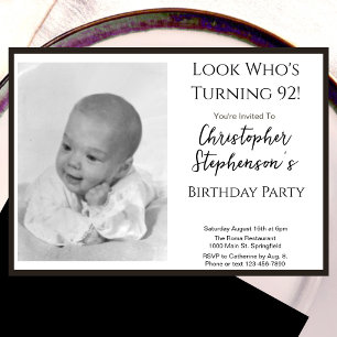 Modern Minimalist 92nd Birthday Photo Invitation