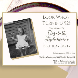 Modern Minimalist 92nd Birthday Photo Invitation