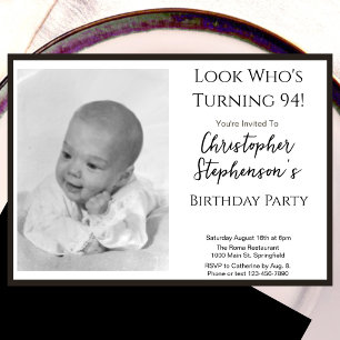 Modern Minimalist 94th Birthday Photo Invitation