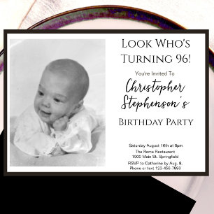 Modern Minimalist 96th Birthday Photo Invitation