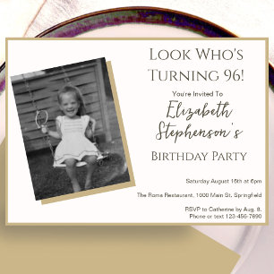 Modern Minimalist 96th Birthday Photo Invitation