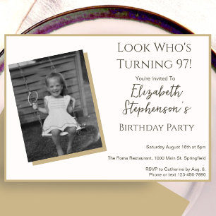 Modern Minimalist 97th Birthday Photo Invitation