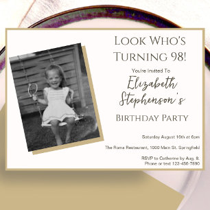 Modern Minimalist 98th Birthday Photo Invitation
