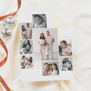 Modern Minimalist 9 Photo Collage Christmas Foil Holiday Card