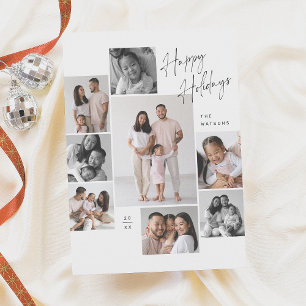 Modern Minimalist 9 Photo Collage Christmas Holiday Card