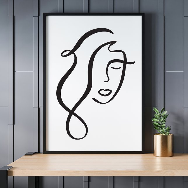 Modern Minimalist Abstract Face Line Art Drawing Poster (Creator Uploaded)
