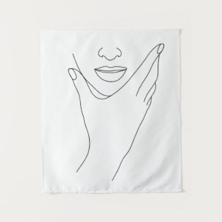 Modern Minimalist Abstract Face Line Art Drawing Tapestry