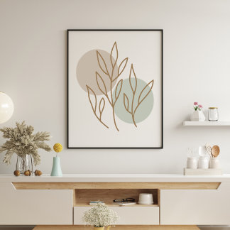 Modern Minimalist Abstract Floral Line Art Drawing Poster