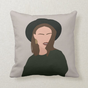 Modern Minimalist Abstract Girl in Hat Cushion