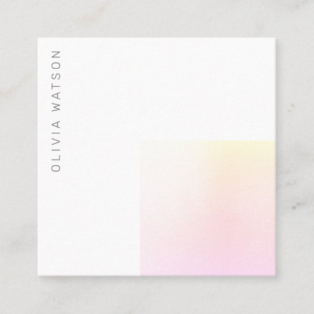 Modern Minimalist Abstract Gradient Pink Square Business Card (Front)