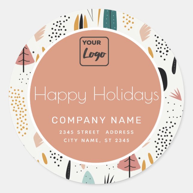 Modern minimalist abstract Happy Holidays logo  Classic Round Sticker (Front)