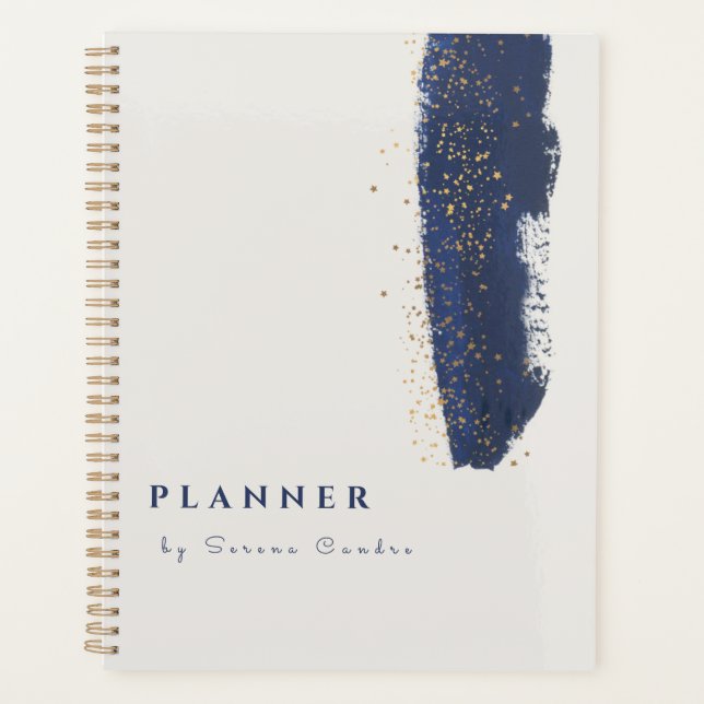 Modern Minimalist Abstract Indigo Brush Stroke  Planner (Front)