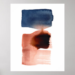 Modern Minimalist Abstract Watercolor blue sepia Poster