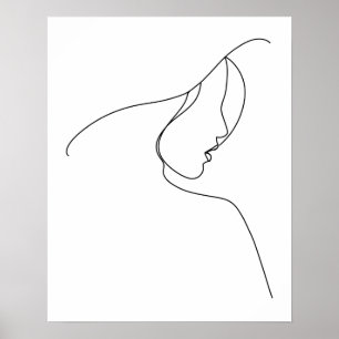 Modern Minimalist Abstract Woman In Hat Line Art Poster