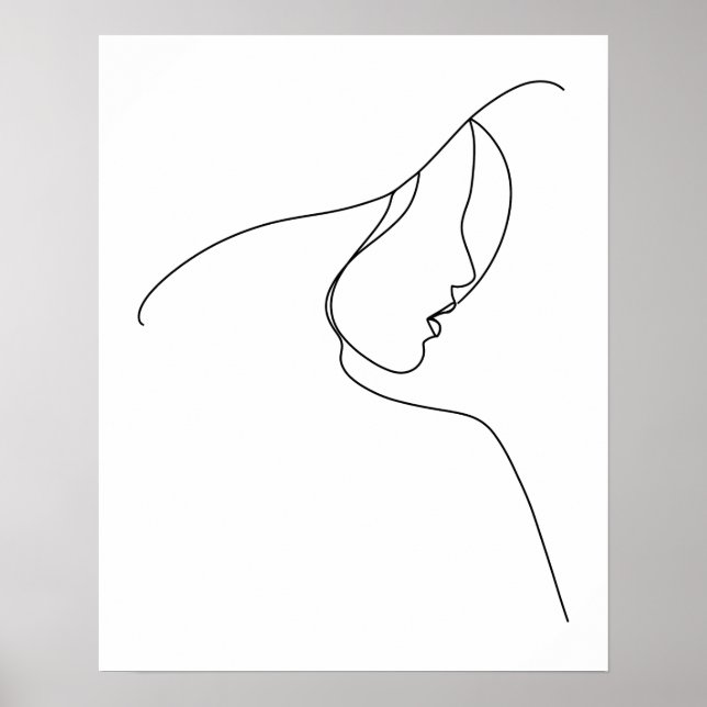 Modern Minimalist Abstract Woman In Hat Line Art Poster (Front)