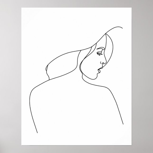 Modern Minimalist Abstract Woman In Hat Line Art Poster (Front)