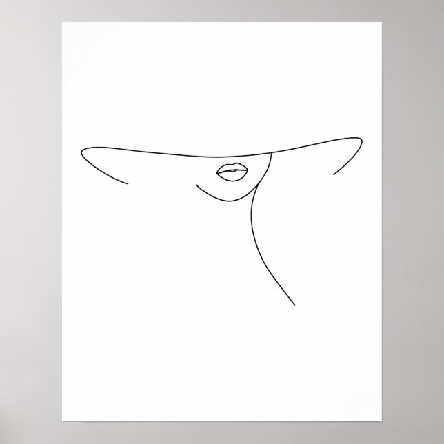 Modern Minimalist Abstract Woman In Hat Line Art Poster (Front)