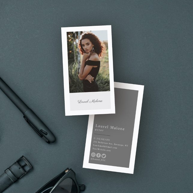 Modern Minimalist Actor Model Social Media Business Card (Creator Uploaded)