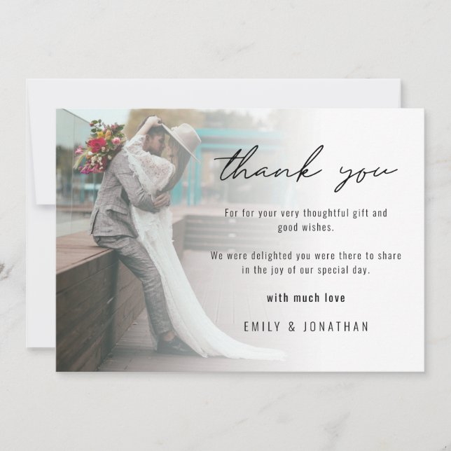 Modern Minimalist Add Photo Wedding Photo Thank You Card (Front)