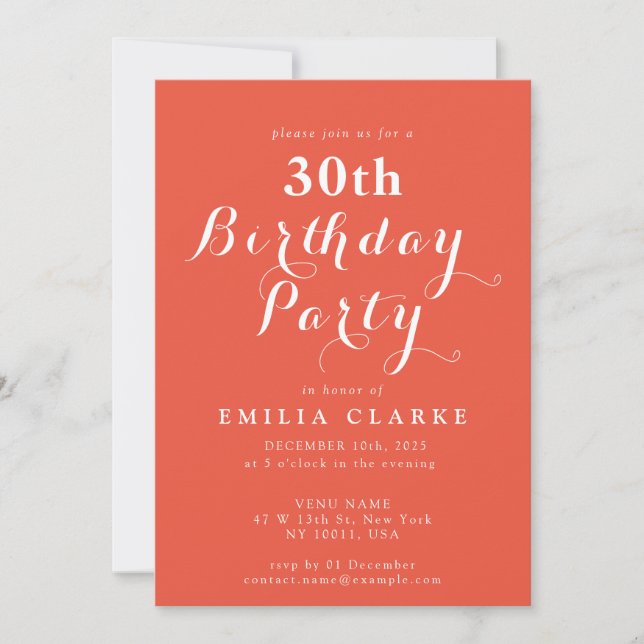 Modern Minimalist Adult Birthday Party Invitations (Front)