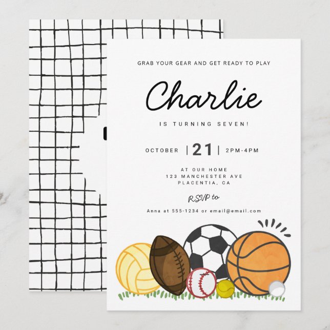 Modern Minimalist All Star Sports birthday Party Invitation (Front/Back)