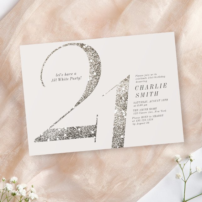 Modern minimalist all white party 21st birthday invitation (Modern minimalist all white party 21st birthday invitation)