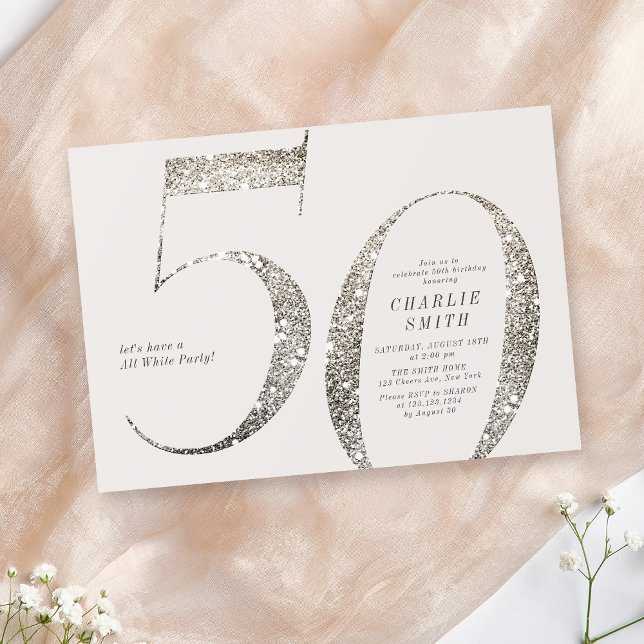 Modern minimalist all white party 50th birthday invitation (Modern minimalist all white party 50th birthday invitation)