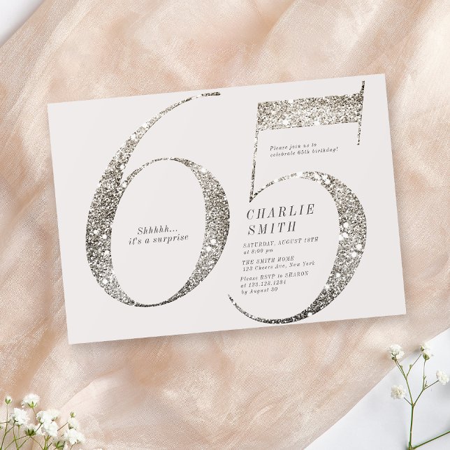 Modern minimalist all white party 65th birthday invitation (Modern minimalist all white party 65th birthday invitation)