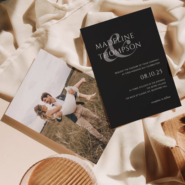 Modern Minimalist Ampersand Black Photo Wedding Invitation (Creator Uploaded)