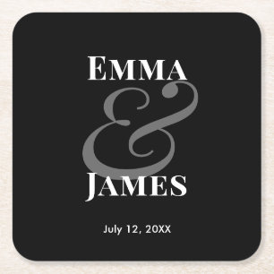 Modern Minimalist Ampersand Wedding   Reverse  Square Paper Coaster
