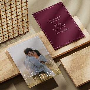 Modern Minimalist and Elegant Burgundy Wedding Save The Date