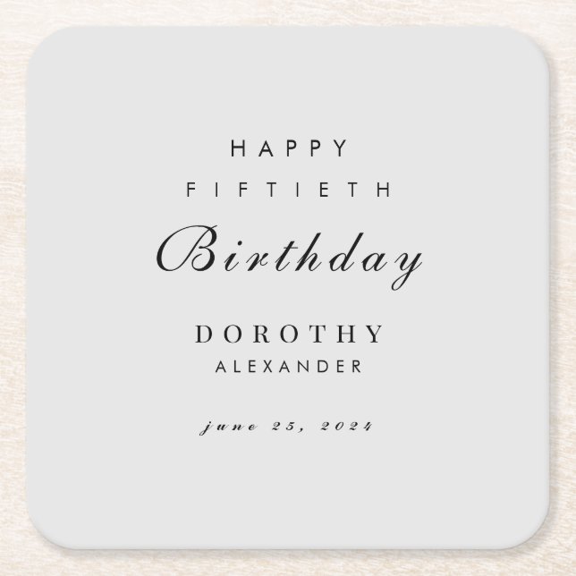 Modern Minimalist ANY Milestone Adult Birthday Square Paper Coaster (Front)