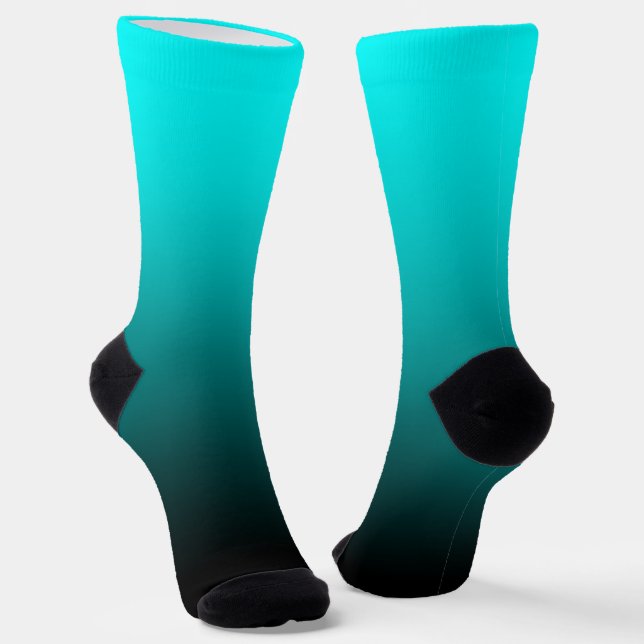 Modern Minimalist Aqua Black Gradient Socks (Angled)