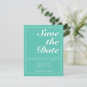 Modern Minimalist Aqua & White Save The Date
