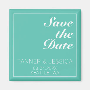 Modern Minimalist Aqua & White Save The Date   Magnet