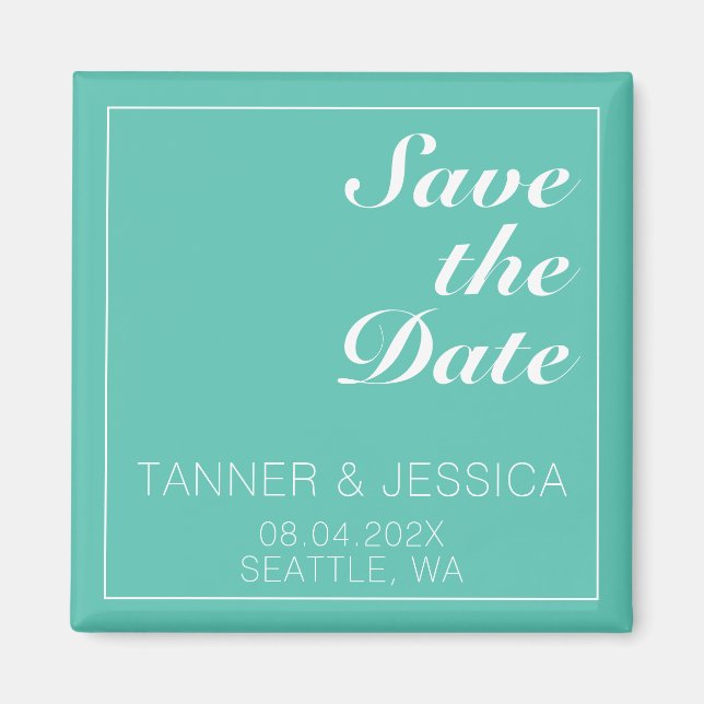 Modern Minimalist Aqua & White Save The Date   Magnet (Front)