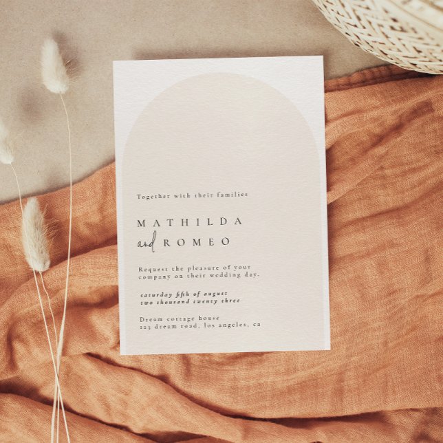 Modern minimalist arch beige wedding invitation  (Creator Uploaded)