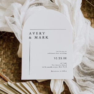 Modern Minimalist Arch Black And White Wedding Invitation