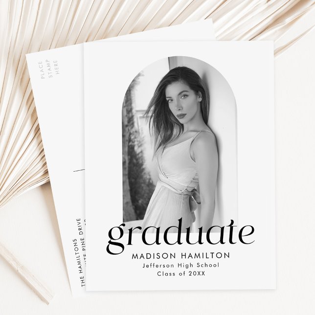 Modern Minimalist Arch Photo Graduation Party Invitation Postcard (Creator Uploaded)