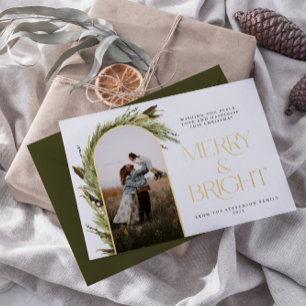 Modern Minimalist Arch Photo Merry & Bright Foil Holiday Card