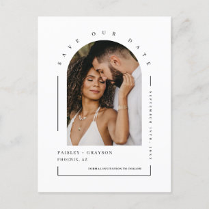 Modern Minimalist Arch Photo QR Code Save Our Date Postcard