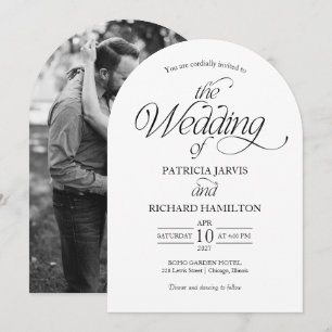Modern Minimalist Arch Wedding Elegant Photo Invitation