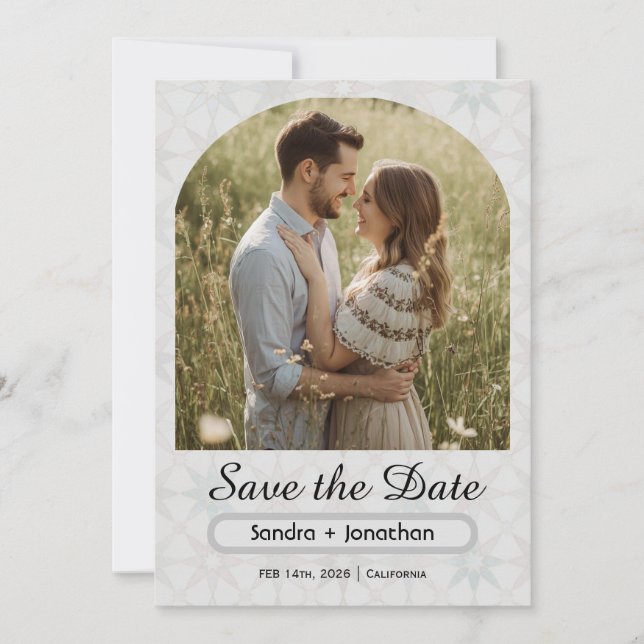 Modern Minimalist Arched Photo personalized Save The Date (Front)